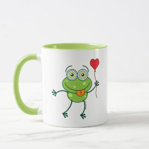 Green frog falling madly in love mug