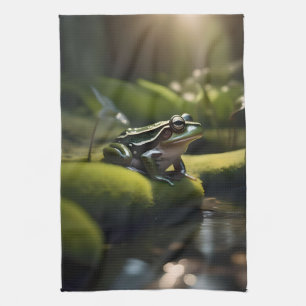 Green Frog Forest Life, Tea Towel