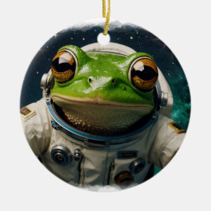Green Frog in Space Ceramic Tree Decoration