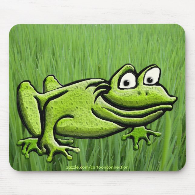 Green Frog in the Grass Animal Cartoon Mouse Mat (Front)
