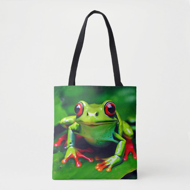 Green Frog in Tropical Jungle Tote Bag (Front)