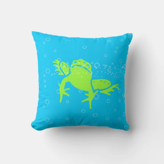 GREEN Frog kids  blue pillow