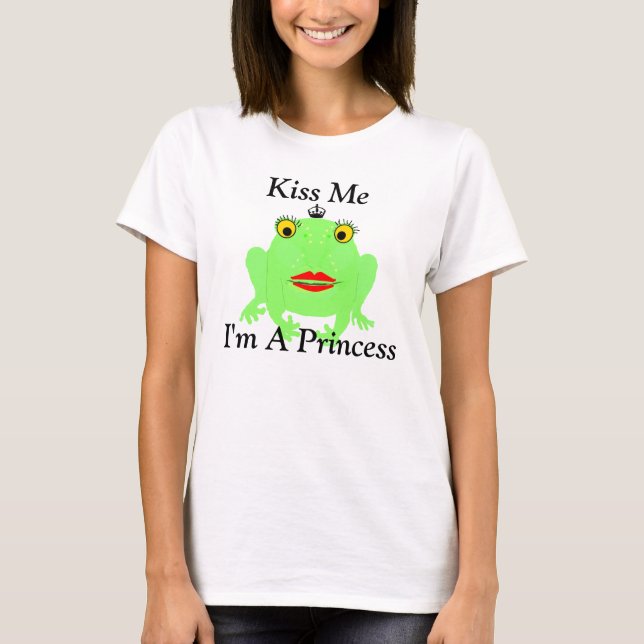 Green Frog Kiss Me I'm A Princess T-Shirt (Front)