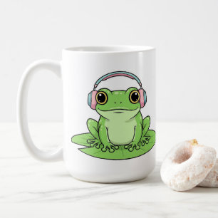 Green Frog Listening Music – Pastel Vibe Coffee Mug