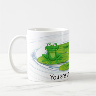 Green frog on lily pad coffee mug