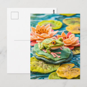 Green Frog on Lily Pads in Pond Postcard