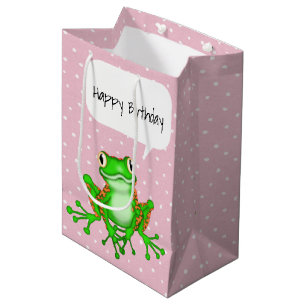 Green Frog on Polka Dots Medium Gift Bag
