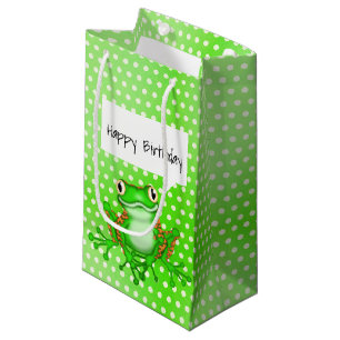 Green Frog on Polka Dots  Small Gift Bag