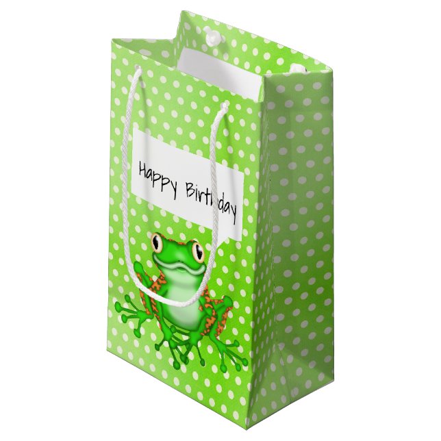 Green Frog on Polka Dots  Small Gift Bag (Front Angled)