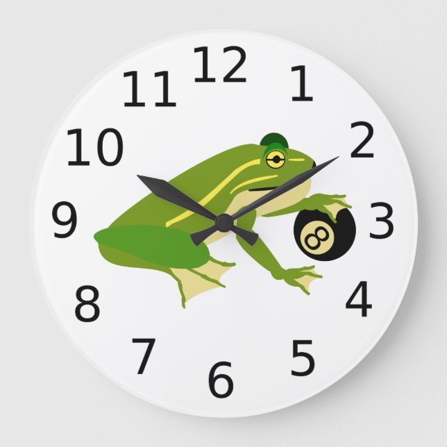 Green Frog Palming an Eight Ball Large Clock (Front)