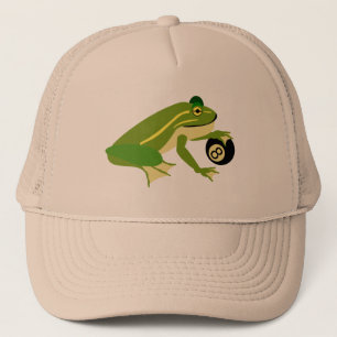 Green Frog Palming an Eight Ball Trucker Hat