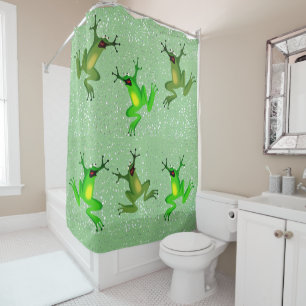 Green Frog Raindrops Abstract Shower Curtain