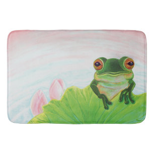 Green Frog Relaxing in the pond  Bath Mat
