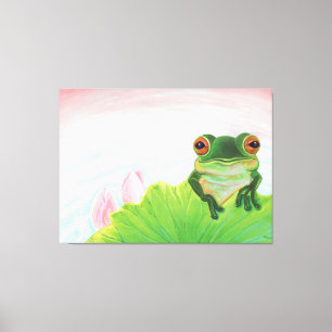 Green Frog Relaxing in the pond  Canvas Print
