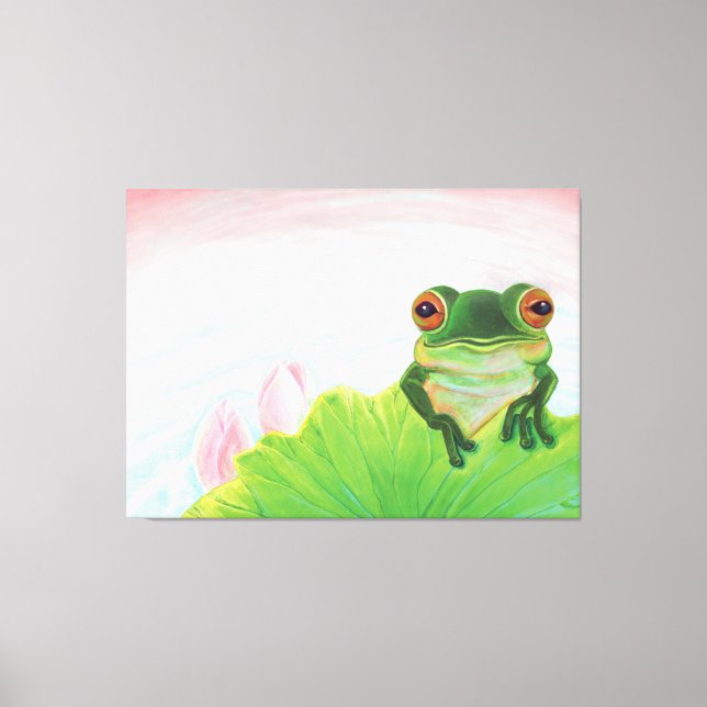 Green Frog Relaxing in the pond  Canvas Print (Front)
