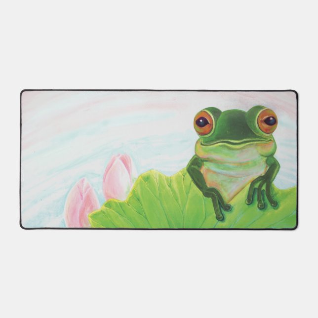 Green Frog Relaxing in the pond  Desk Mat (Front)