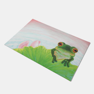 Green Frog Relaxing in the pond   Doormat