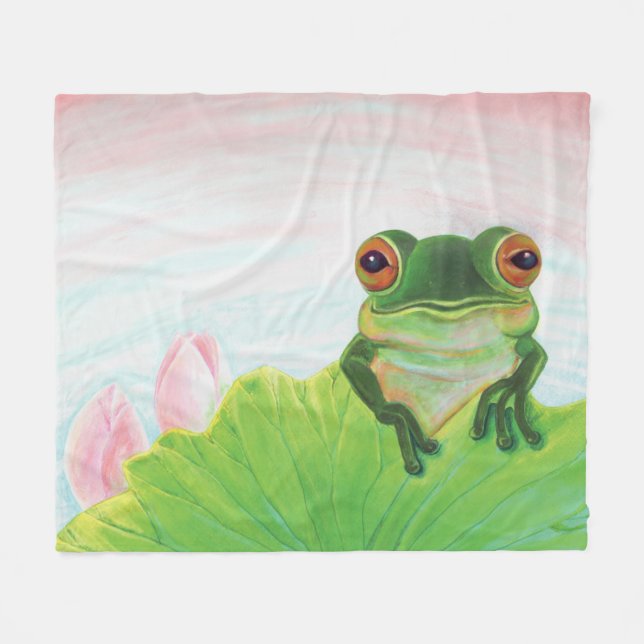 Green Frog Relaxing in the pond  Fleece Blanket (Front (Horizontal))