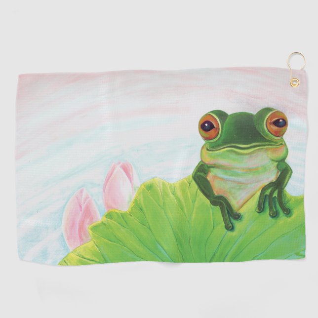 Green Frog Relaxing in the pond  Golf Towel (Horizontal)