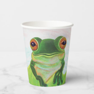 Green Frog Relaxing in the pond Paper Cups