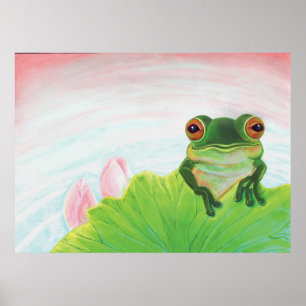 Green Frog Relaxing in the pond Poster