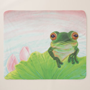 Green Frog Relaxing in the pond  Sherpa Blanket
