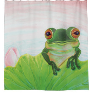 Green Frog Relaxing in the pond Shower Curtain