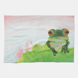 Green Frog Relaxing in the pond  Tea Towel