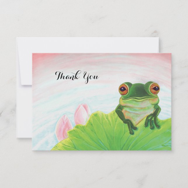 Green Frog Relaxing in the pond  Thank You Card (Front)