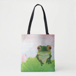 Green Frog Relaxing in the pond  Tote Bag