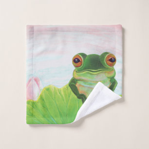 Green Frog Relaxing in the pond Wash Cloth