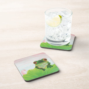 Green Frog Relaxing on the safety of the lily pad  Coaster