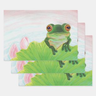 Green Frog Relaxing on the safety of the lily pad  Wrapping Paper Sheet