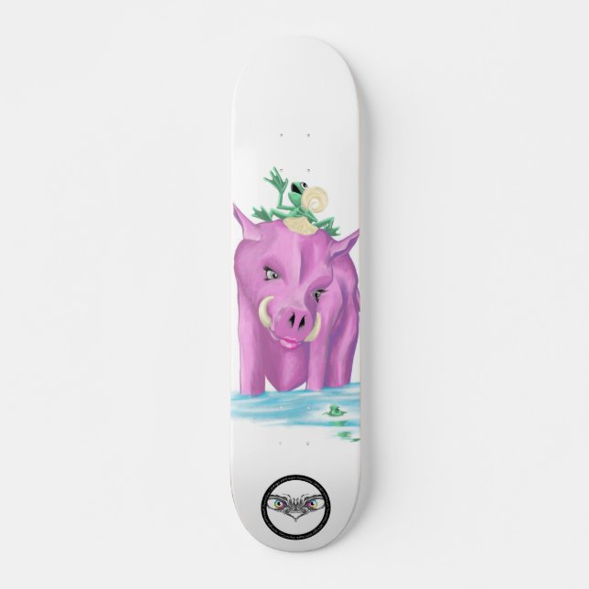 Green frog riding pink pig skateboard (Front)