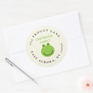 Green Frog Round Return Address Label
