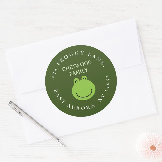 Green Frog Round Return Address Label (Envelope)