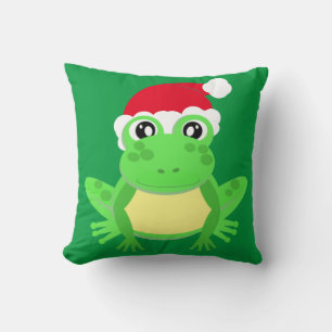 Green Frog Santa Hat Cartoon Novelty Funny Cushion