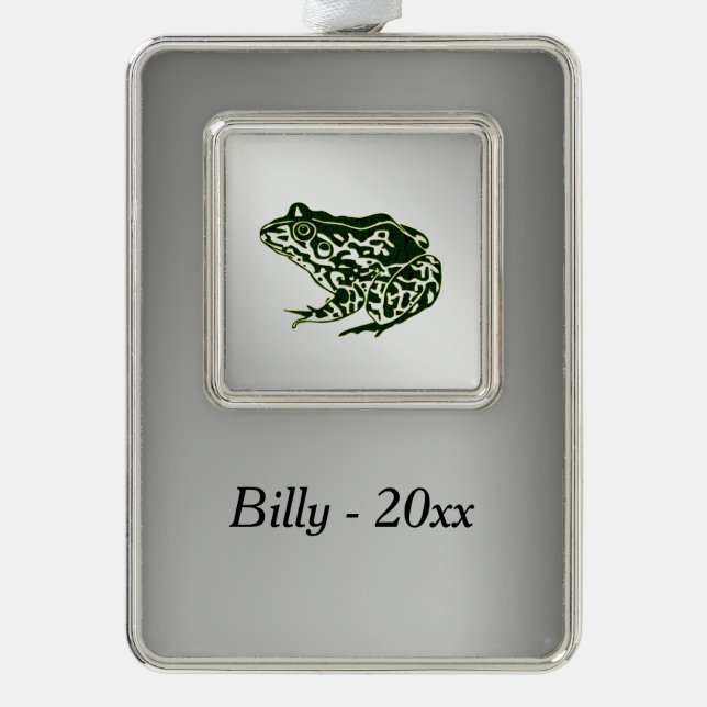 Green Frog Silver Plated Framed Ornament (Front)