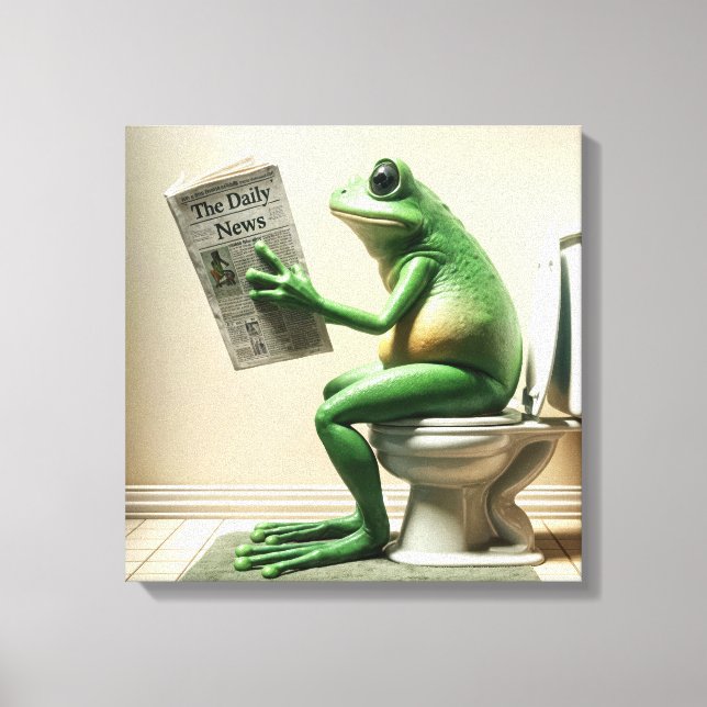 Green Frog Sitting On a Toilet Canvas Print (Front)
