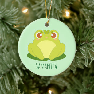 Green Frog Sitting On Leaf Ceramic Tree Decoration