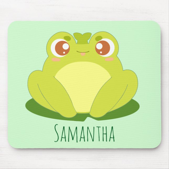 Green Frog Sitting On Leaf Mouse Mat (Front)