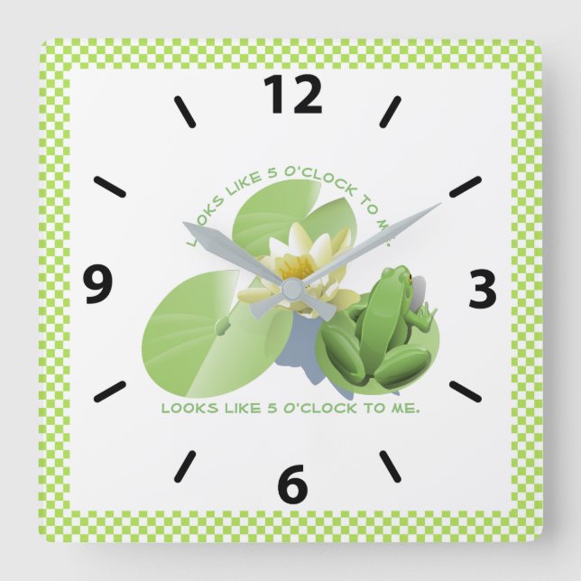 Green Frog Sitting on Lily Pad: looks like 5 to me Square Wall Clock (Front)