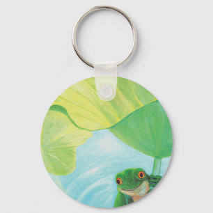 Green Frog under Lily Pad  Key Ring