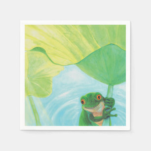 Green Frog under Lily Pad Napkin