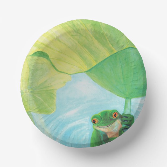 Green Frog under Lily Pad   Paper Plate (Front)