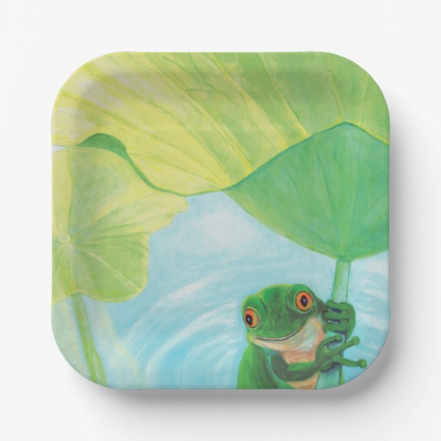 Green Frog under Lily Pad   Paper Plate (Front)