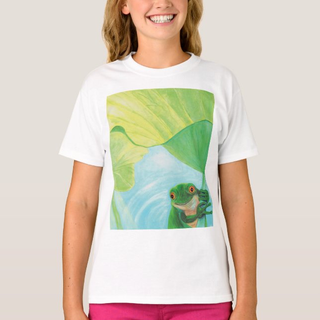 Green Frog under Lily Pad   T-Shirt (Front)
