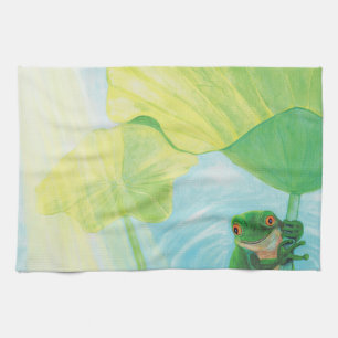 Green Frog under Lily Pad Tea Towel