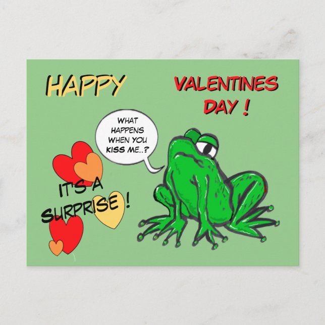 Green Frog Valentines Day Postcard (Front)