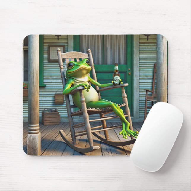 Green Frog With a Beer Bottle Mouse Mat (With Mouse)